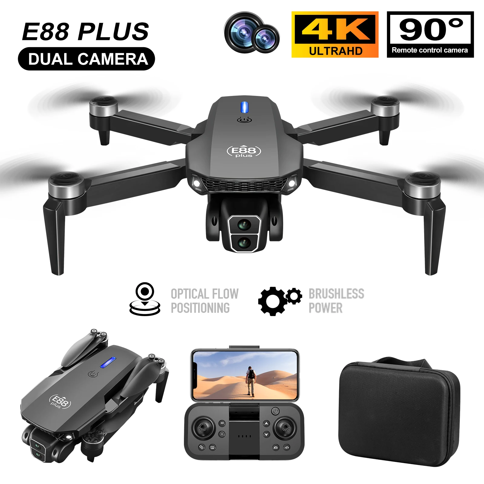 Novo drone quadricóptero E88 P - Drone Camera 4K avaliação e preço
